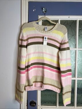 GAP xl Women's Striped Crewneck Sweater in Pink, Cream & Olive NWT